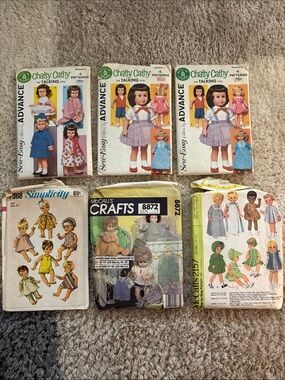 Chatty Cathy & Vintage Doll Sewing Patterns - White, Pink, Blue Set